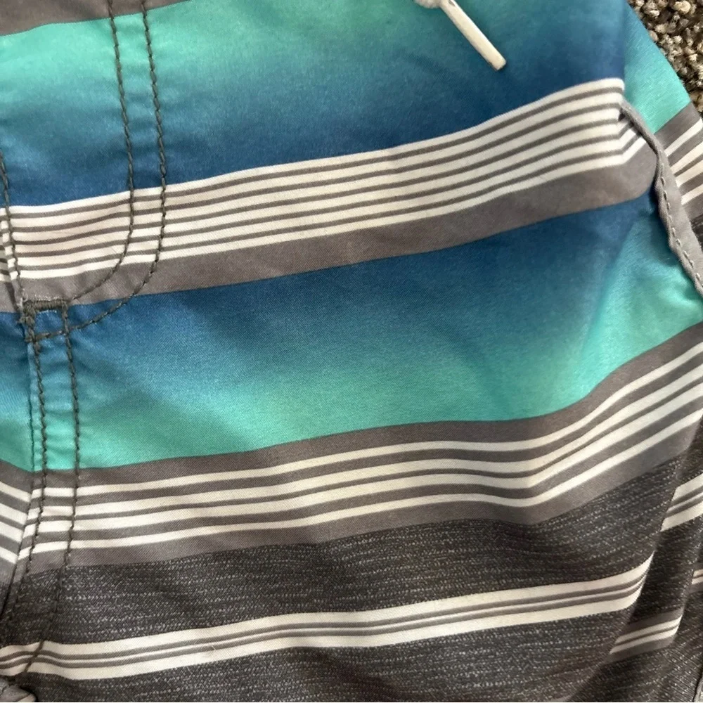 Carter's Baby Boy Teal Gray Striped Swim Shorts Trunks 18 months